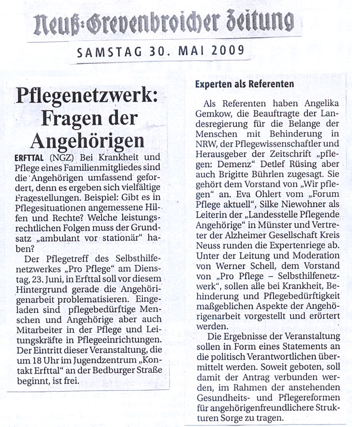 Pflegenetzwerk: Fragen der Angehörigen